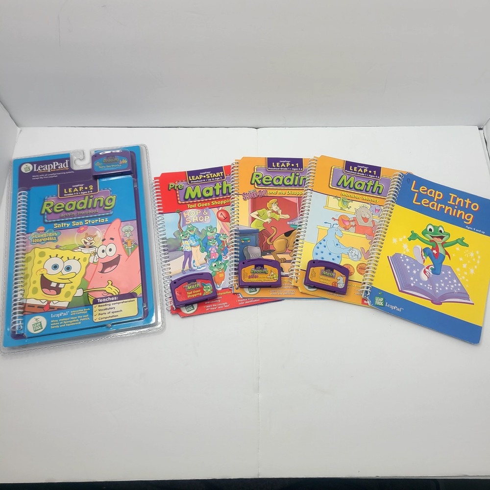 Leapfrog Leap 1 And 2 Lot of 4 Books and Cartridges Math And Reading READ